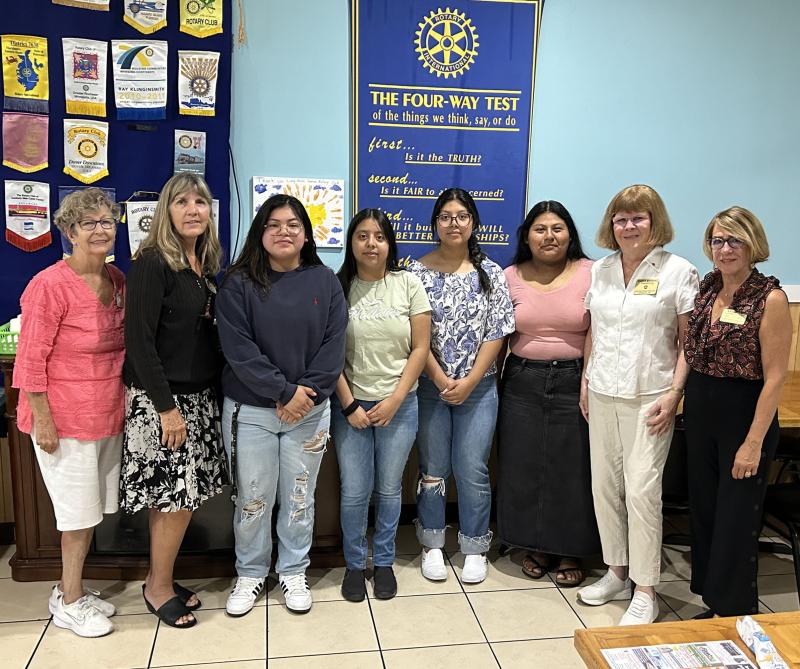 Service Above Self Scholarship presentation attendees shown are (l-r) Catherine Cardaneo, Christine Tomalin, Rotary youth scholarship coordinator; recipients Delsy Gomez-Bartolon, Yamileth Lopez Renoj, Lindsey Sontay Pelico, and Melissa Bartolon-Morales; Sharon Marshall and Lucille Cavan, Rotary youth committee chair. SUBMITTED PHOTO